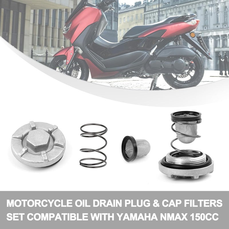 Minho Motorcycle Oil Drain Plug & Cap Filters Set in Aluminum & Rubber Material Compatible with Yamaha Nmax 155cc - Pack of 2 - Image 3